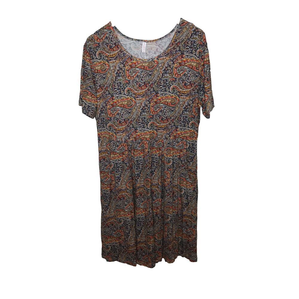 DouBCQ Womens Dress Size 2XL  Pleated Flowy Pockets Casual Orange Paisley New